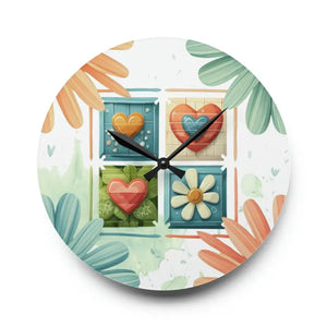 Acrylic Wall Clock Hearts Colorful Pattern Playful Decor Dipaliz - 10.75’’ × (round) - Clocks