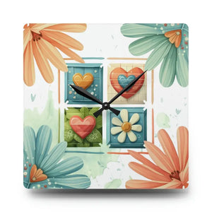 Acrylic Wall Clock Hearts Colorful Pattern Playful Decor Dipaliz - 10.75’’ × (square) - Clocks