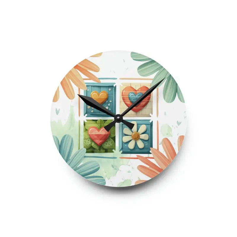 Whimsical Hearts Acrylic Wall Clock for Trendy Decor Lovers - 8’’ × (round) Home