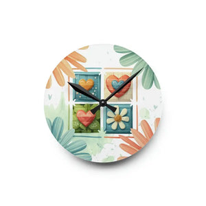Acrylic Wall Clock Hearts Colorful Pattern Playful Decor Dipaliz - 8’’ × (round) - Clocks