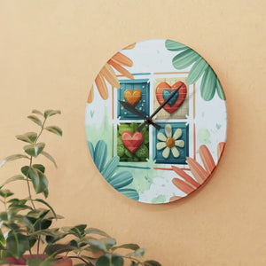 Acrylic Wall Clock Hearts Colorful Pattern Playful Decor Dipaliz - Clocks