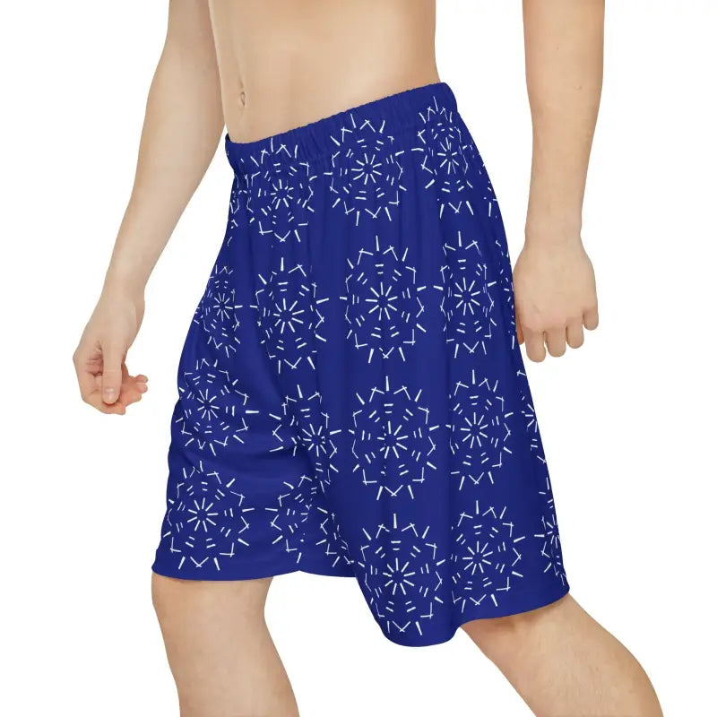 Trendy Blue & White Men’s Sports Shorts for Active Comfort - All Over Prints