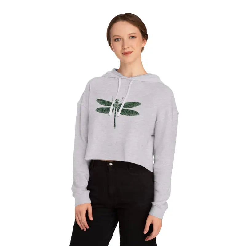 Trendy Dragonfly Cropped Hooded Sweatshirt for Women - Hoodie