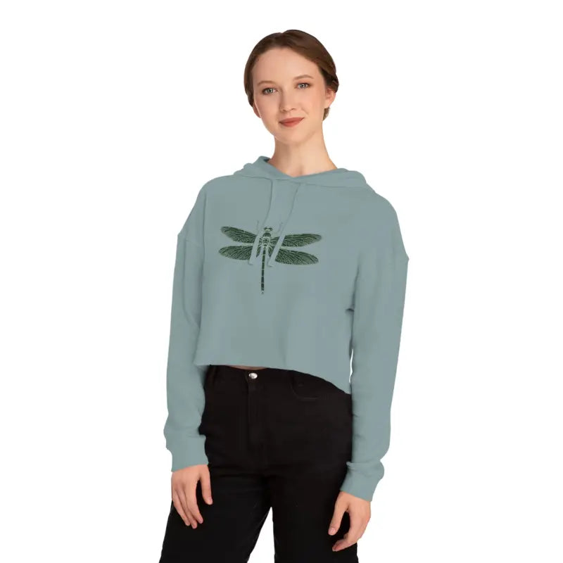 Trendy Dragonfly Cropped Hooded Sweatshirt for Women - Hoodie