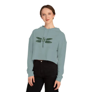 Dragonfly Cropped Hoodie Cloud Fleece Vibrant Wings - Dipaliz - Sweatshirts