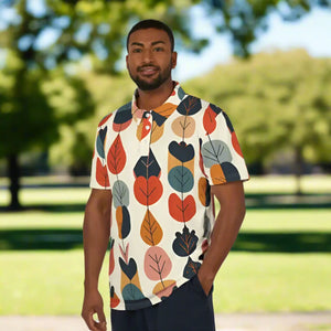 Bold Leaf Print Unisex Polo Shirt Quick-drying - Dipaliz - Polos