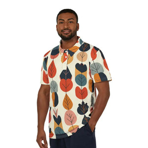 Unisex Polo Shirt Bold Leaf Print Quick Drying Polyester Dipaliz - s / White Stitching - Polos