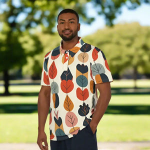 Unisex Polo Shirt Bold Leaf Print Quick Drying Polyester Dipaliz - Polos