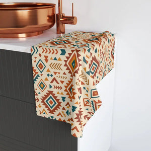 Premium Tribal Pattern Hand Towels - Aztec Bohemian Design - Dipaliz - White Base / 28’’ × 16’’