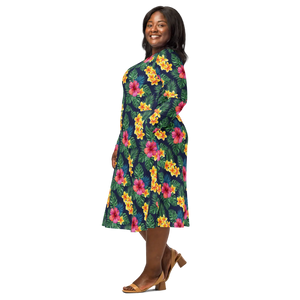 Tropical Botanicals Long Sleeve Midi Dress - Dipaliz - Dresses - Xs