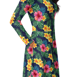 Tropical Botanicals Long Sleeve Midi Dress - Dipaliz - Dresses - Xs