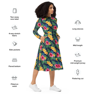 Tropical Botanicals Long Sleeve Midi Dress - Dipaliz - Dresses - Xs