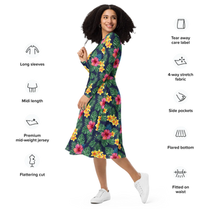 Tropical Botanicals Long Sleeve Midi Dress - Dipaliz - Dresses - Xs