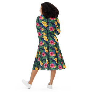 Tropical Botanicals Long Sleeve Midi Dress - Dipaliz - Dresses - Xs
