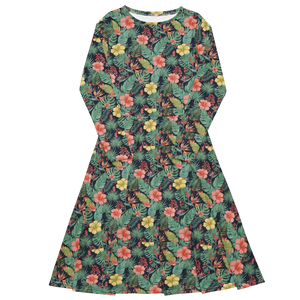 Tropical Botanicals Sleeve Midi Dress Pockets - Dipaliz - Dresses - Xs