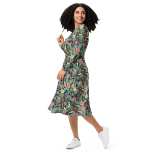 Tropical Botanicals Sleeve Midi Dress Pockets - Dipaliz - Dresses - Xs