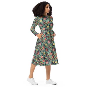 Tropical Botanicals Sleeve Midi Dress Pockets - Dipaliz - Dresses - Xs