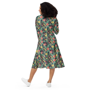 Tropical Botanicals Sleeve Midi Dress Pockets - Dipaliz - Dresses - Xs