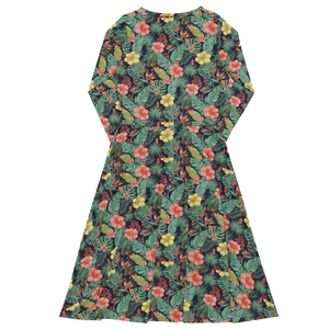 Tropical Botanicals Sleeve Midi Dress Pockets - Dipaliz - Dresses - Xs