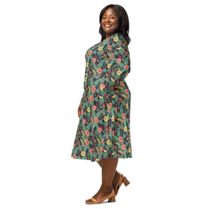 Tropical Botanicals Sleeve Midi Dress Pockets - Dipaliz - Dresses - Xs