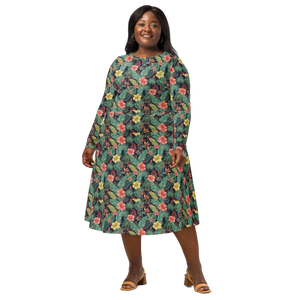 Tropical Botanicals Sleeve Midi Dress Pockets - Dipaliz - Dresses - Xs