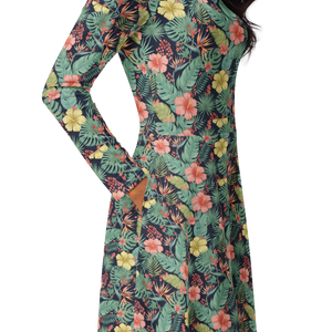 Tropical Botanicals Sleeve Midi Dress Pockets - Dipaliz - Dresses - Xs