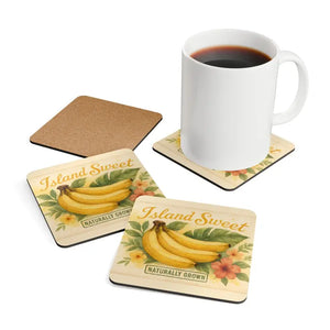 Tropical Coaster Set - Vibrant Island Sweet Design - Dipaliz - Cork / 3.75’’ × / Square - Coasters