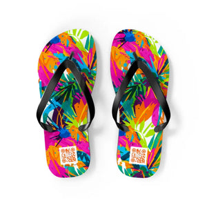 Tropical Colorburst Flip Flops - Bright Floral Beach Sandals - Dipaliz - m / Black Sole - Shoes