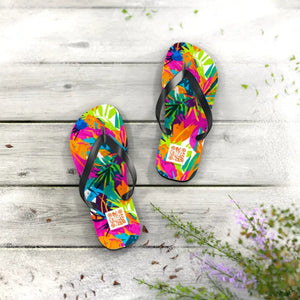 Tropical Colorburst Flip Flops - Bright Floral Beach Sandals - Dipaliz - s / Black Sole - Shoes