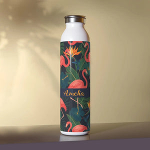 Tropical Flamingo Slim Water Bottle, Personalized Name Beach Vibe Stainless - Bottles