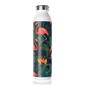 Tropical Flamingo Slim Water Bottle, Personalized Name Beach Vibe Stainless - Bottles