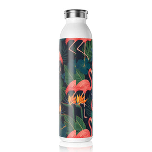 Tropical Flamingo Slim Water Bottle, Personalized Name Beach Vibe Stainless - Bottles
