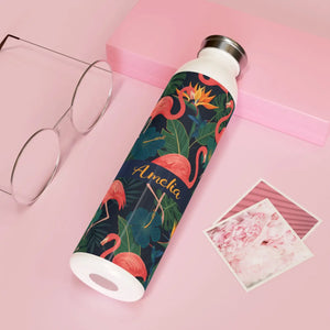 Tropical Flamingo Slim Water Bottle, Personalized Name Beach Vibe Stainless - Bottles