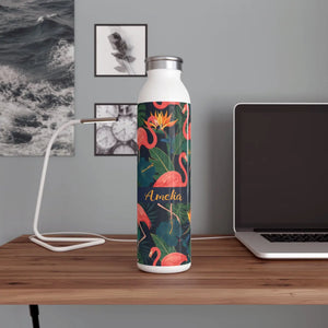 Tropical Flamingo Slim Water Bottle, Personalized Name Beach Vibe Stainless - Bottles