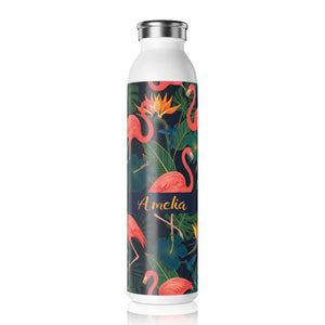 Tropical Flamingo Slim Water Bottle, Personalized Name Beach Vibe Stainless - Bottles