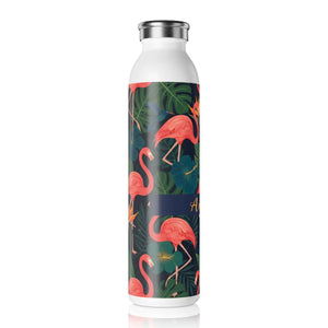 Tropical Flamingo Slim Water Bottle, Personalized Name Beach Vibe Stainless - Bottles