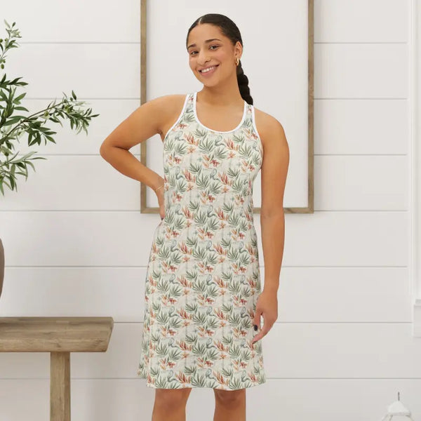 Tank Top - Tropical Floral Racerback Dress - Lightweight All-over Print - Dipaliz Xs / White