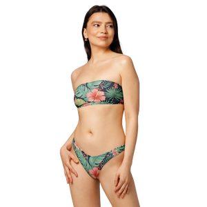 Tropical Floral Recycled Bandeau Bikini | Upf50+ V-cut - Classic Bikinis