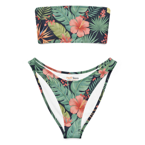Tropical Floral Recycled Bandeau Bikini | Upf50+ V-cut - Classic Bikinis