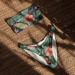 Tropical Floral Recycled Bandeau Bikini | Upf50+ V-cut - Classic Bikinis