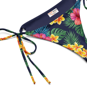 Tropical Floral Recycled String Bikini Bottom | Upf50+ - Swim Briefs - Xs