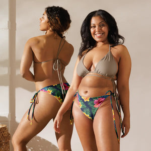 Tropical Floral Recycled String Bikini Bottom | Upf50+ - Swim Briefs - Xs