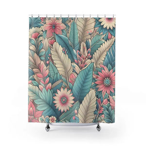 Tropical Floral Shower Curtain - Vibrant Botanical Decor - Dipaliz - 71’’ × 74’’ - Curtains