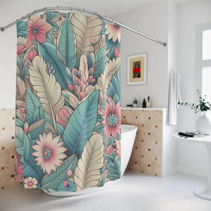 Tropical Floral Shower Curtain - Vibrant Botanical Decor - Dipaliz - 71’’ × 74’’ - Curtains
