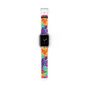 Tropical Floral Watch Band - Colorful Hibiscus Apple - Dipaliz - 38 - 41 Mm / Silver Matte - Accessories