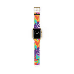 Tropical Floral Watch Band - Colorful Hibiscus Apple - Dipaliz - 38 - 41 Mm / Gold Matte - Accessories