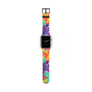 Tropical Floral Watch Band - Colorful Hibiscus Apple - Dipaliz - 42 - 45 Mm / Black Matte - Accessories