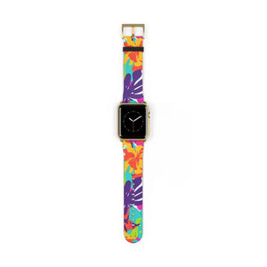 Tropical Floral Watch Band - Colorful Hibiscus Apple - Dipaliz - 42 - 45 Mm / Gold Matte - Accessories