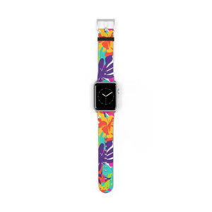 Tropical Floral Watch Band - Colorful Hibiscus Apple - Dipaliz - 42 - 45 Mm / Silver Matte - Accessories