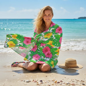 Tropical Hibiscus Beach Towel, Vibrant Floral Cotton-mink Bath & Pool - White / 30’’ × 60’’ - Home Decor